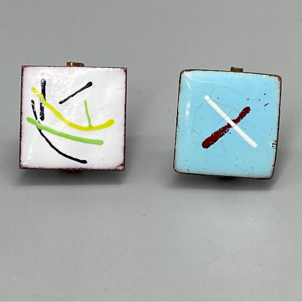 Vintage Enamel Copper OOAK Splatter Scatter Pins Pair